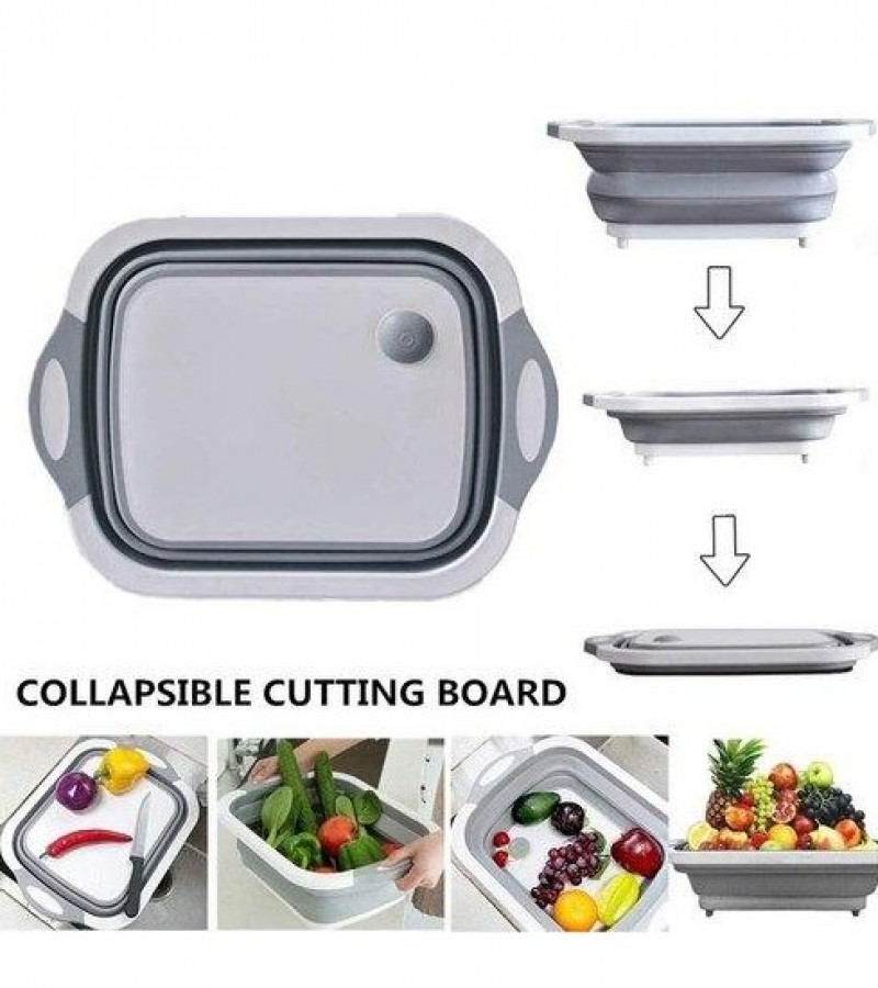 3 in 1 Board with Colander Foldable Multi-function Kitchen Plastic Silicone Dish Tub Washing Sink