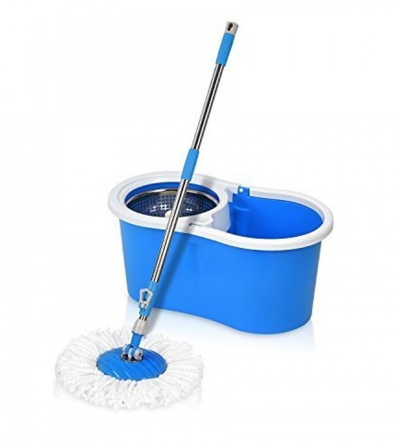 360 Easy Magic Floor Spin Mop Bucket With 2 Heads Microfiber