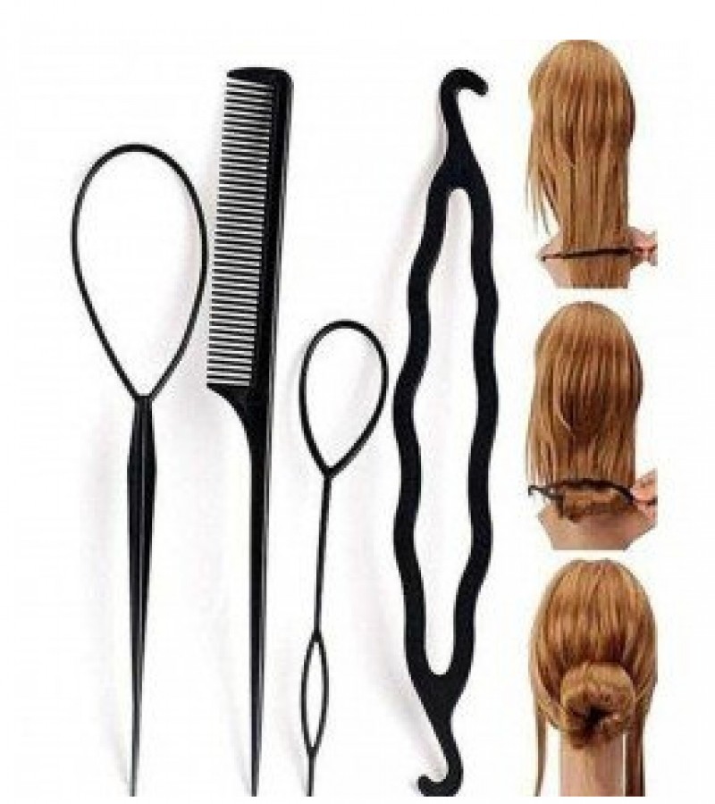 4 Pcs Set Styling Clip Bun Maker + Hair Twist Braid Ponytail Tool