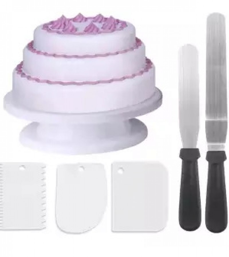 6 pcs Cake Turn Table with Spatulas and Scraper Turntable