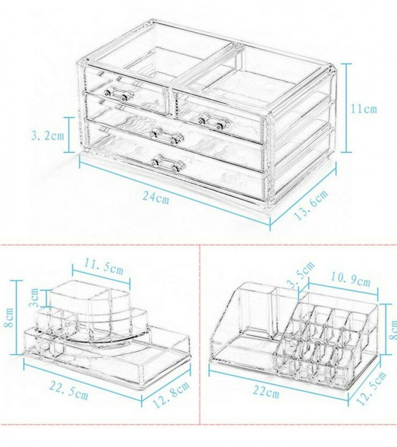 Cosmetic Organizer Makeup Holder Display Jewellery Storage Case With Drawer