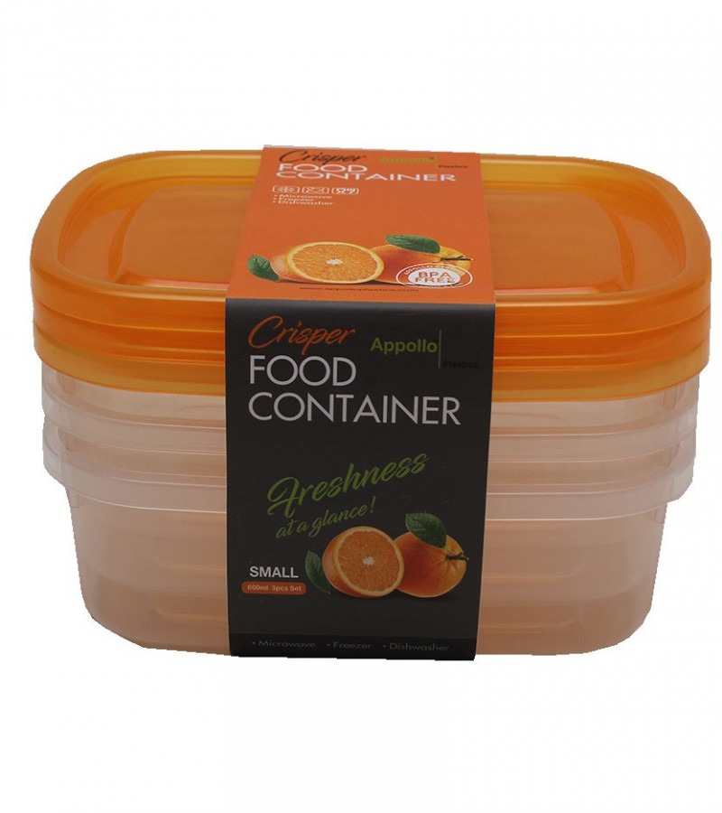 Crisper Food Container Plastic (Orange) Small (3 Pcs)