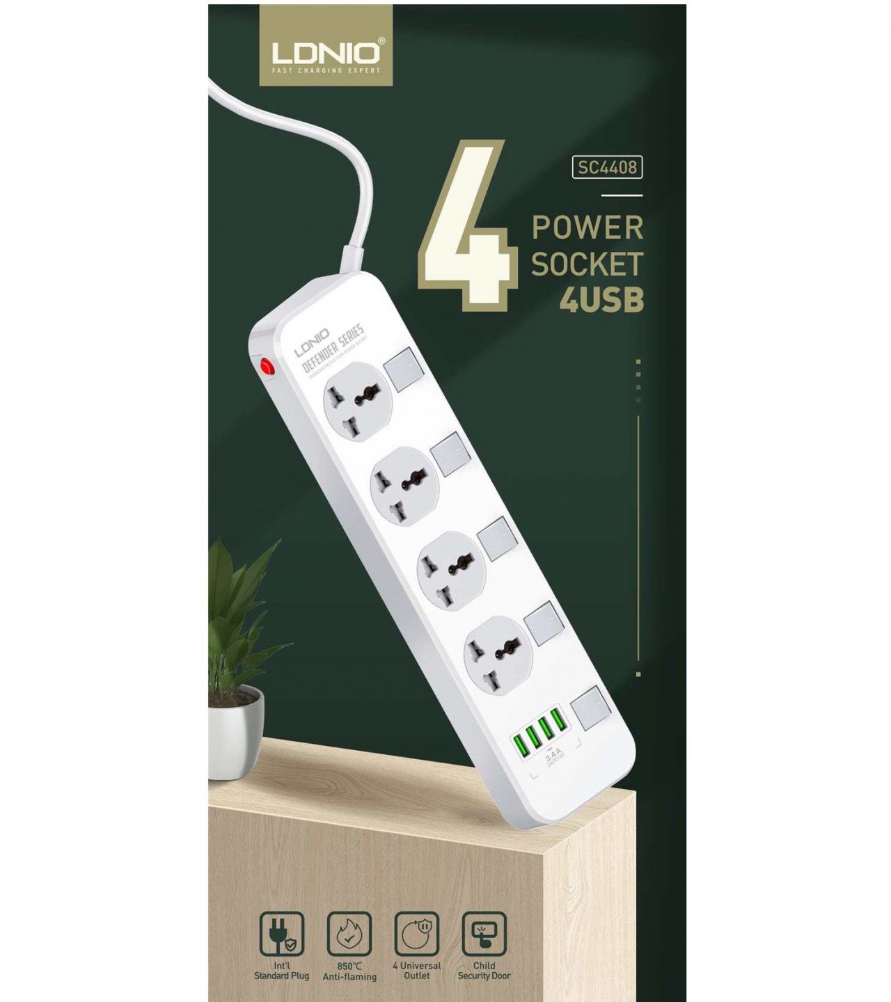 LDNIO SC4408 Electrical Socket Smart Extension Multifunction Power Supply Strip Charger Adapter