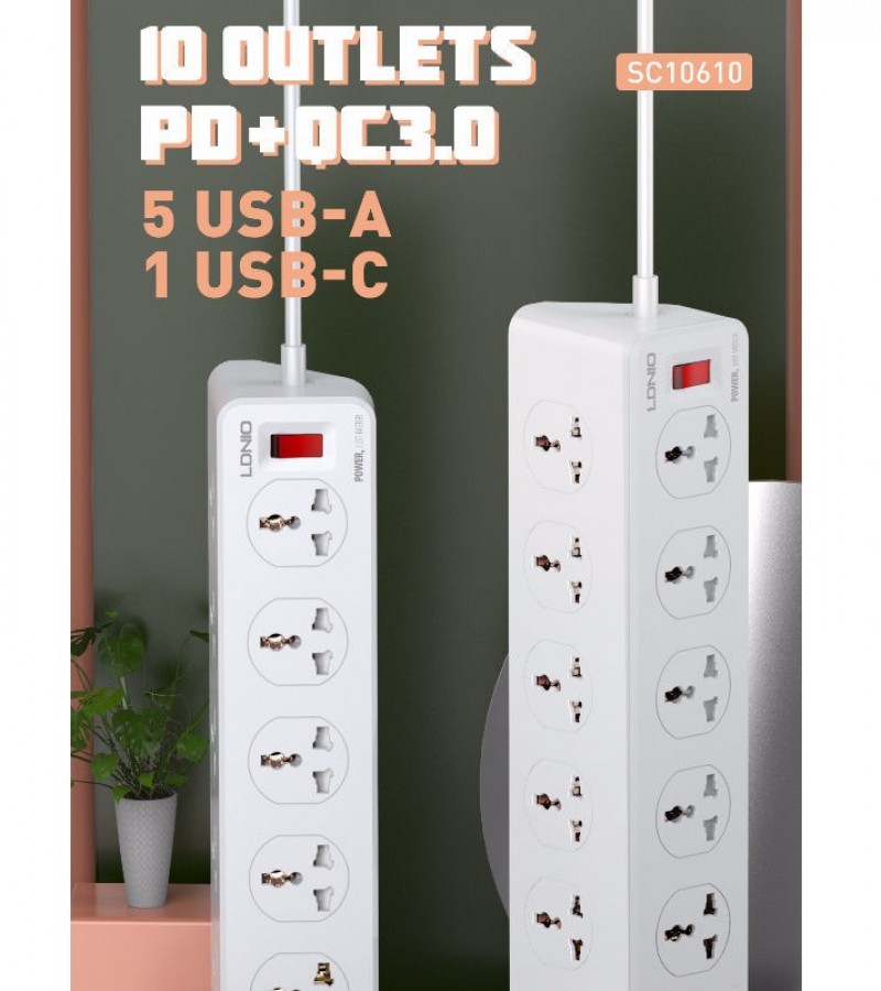 LDNIO Universal 10 port + 1PD + 1QC + 4 USB POWER SOCKET power strip EU/US/UK