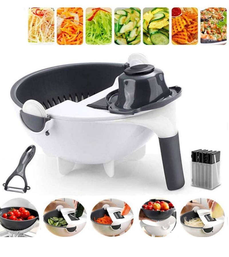 Magic Vegetable Cutter With Drain Basket 9 in 1 Multi-functional