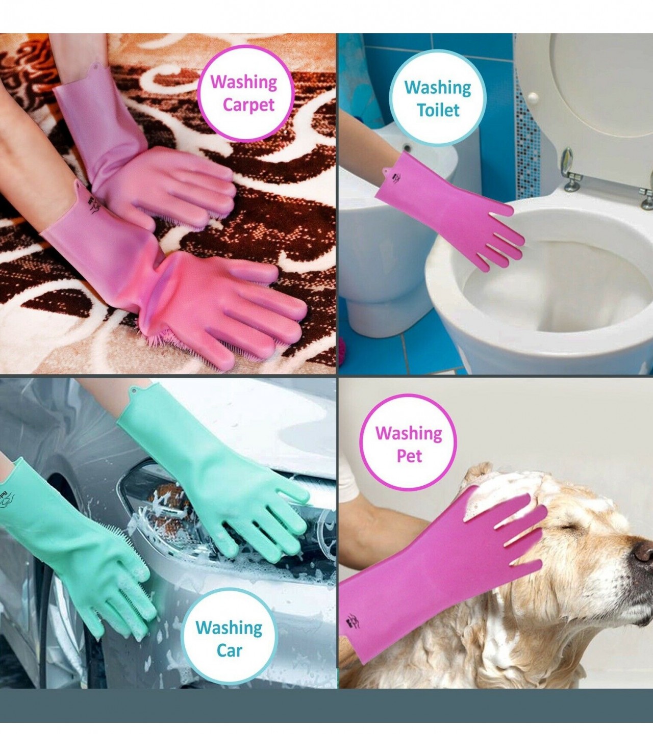 Multifunctional Silicone Rubber Dish Washing Gloves Kitchen Pet Bath Cleaning Scrubber