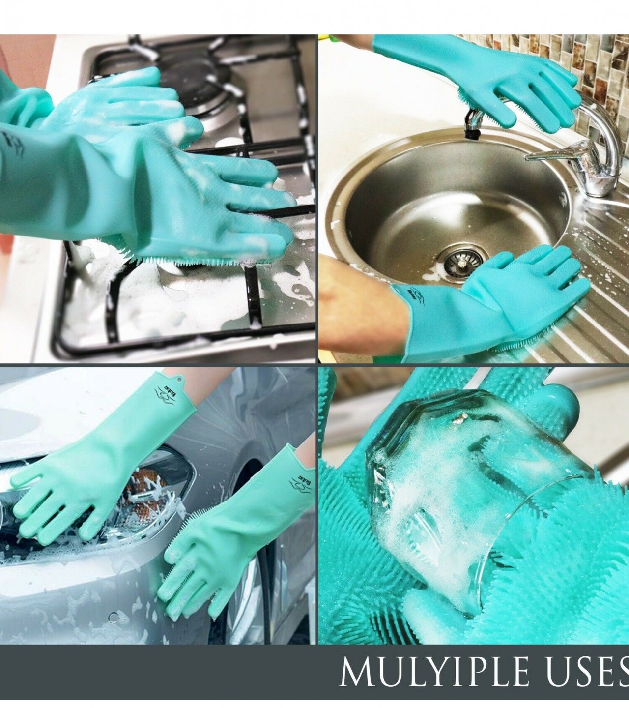 Multifunctional Silicone Rubber Dish Washing Gloves Kitchen Pet Bath Cleaning Scrubber