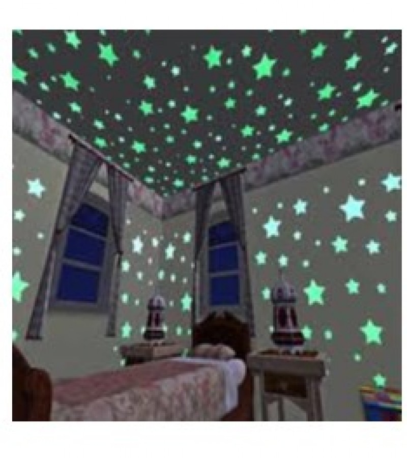 Pack of 100 - 3D Stars Glow In The Dark Wall Stickers