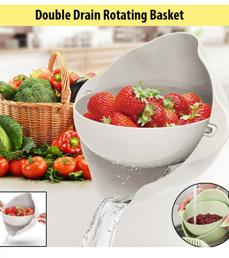 Plastic Rotating Double-layer Drain Basket Strainer Fruit Vegetable Holder