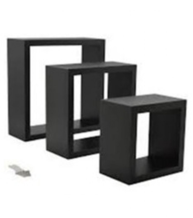 SET OF 3 PIECES CUBICAL WALL HANGING SHELF BLACK