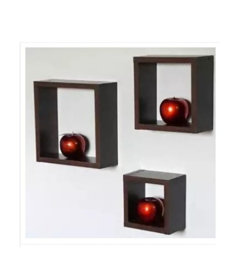 SET OF 3 PIECES CUBICAL WALL HANGING SHELF DARK BROWN