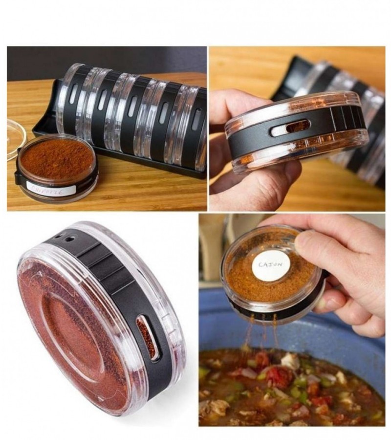 Set Of 7 - Multi-color Food Containers With Round Spice Rack