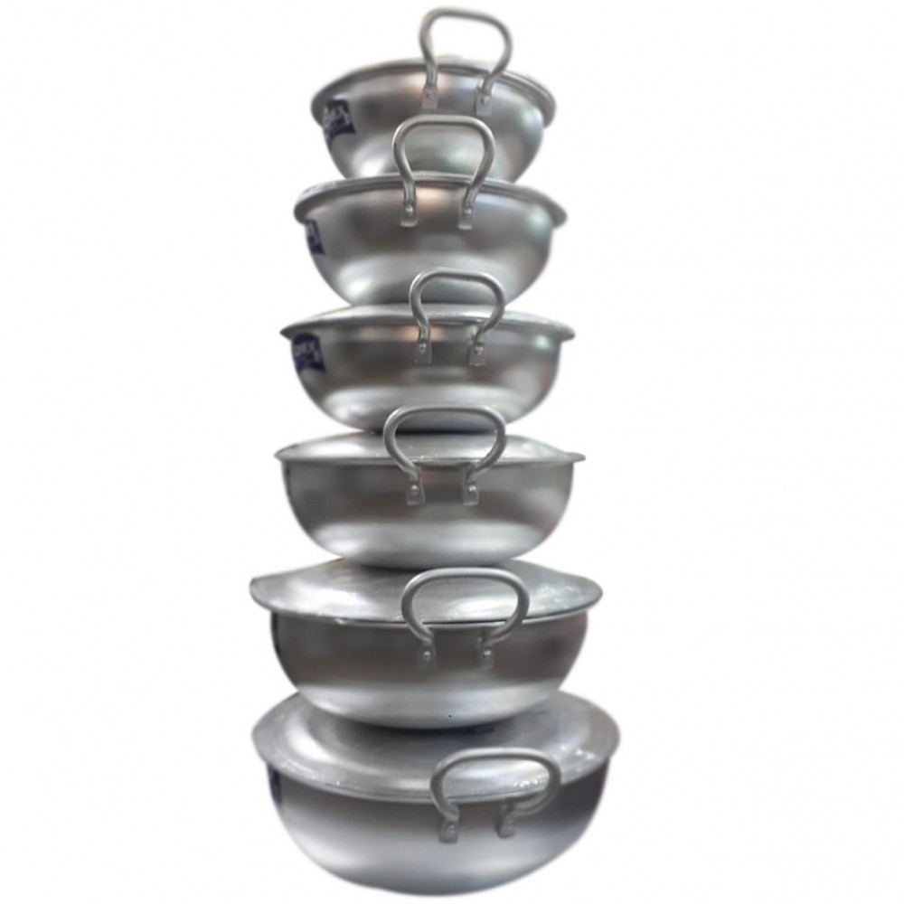 Silver Steel Karahi Set - 6 Pieces Of Kitchenware