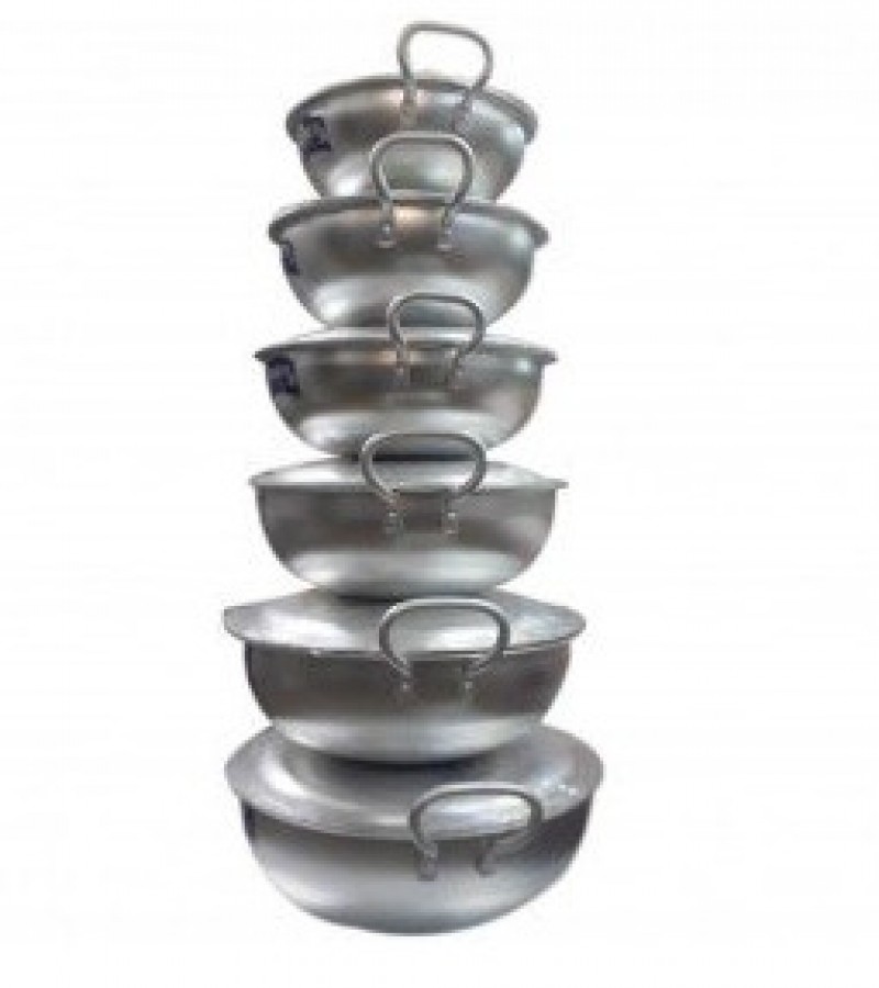Silver Steel Karahi Set - 6 Pieces Of Kitchenware