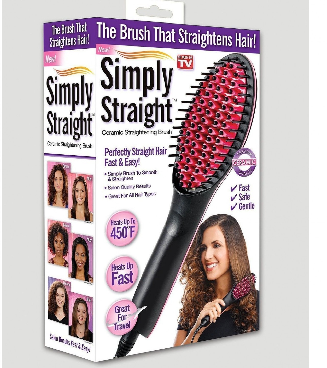 Simply Straight Ceramic Straightening Portable Hair Brush For Women & Men