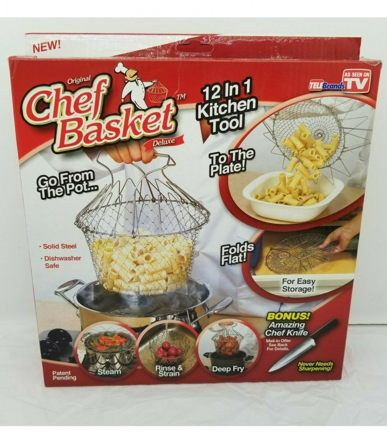 Solid Steel Foldable 12 in 1 Kitchen Tool Chef Basket for Cook,Deep Fry,Boiling