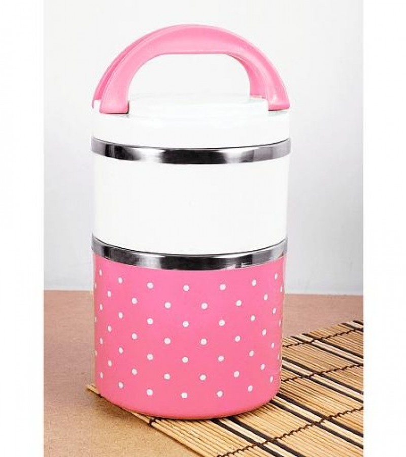 Stainless Steel 2 Layer Lunch Box Polkadot Handle Grip