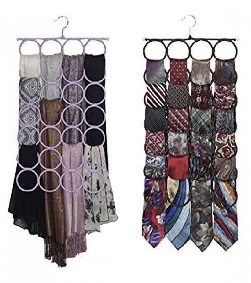 Tie/Dupatta Hanger - Scarf Hanger Organiser, 28 Slots, Multicolour