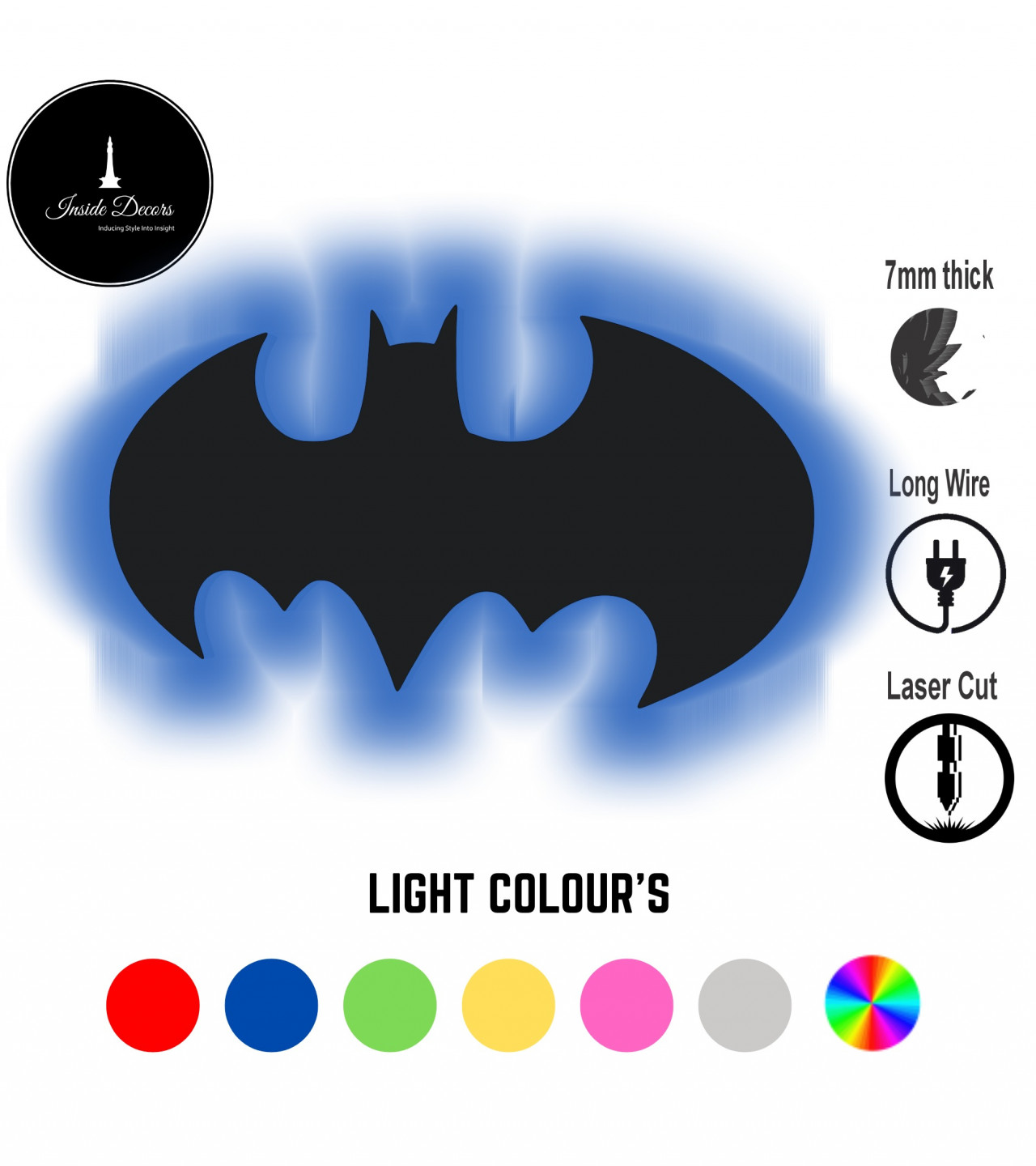 3D- BATMAN CAVE LOGO WOODEN (7MM) WALL LED LAMP - GAMMING ROOM DECOR