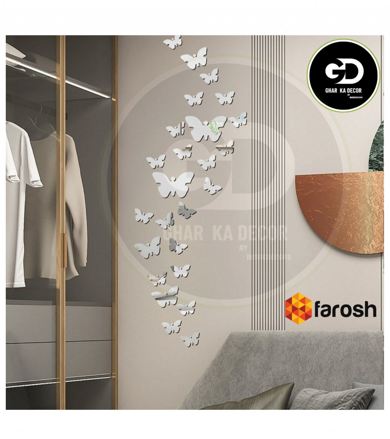 PACK OF 30 ACRYLIC BUTTERFLIES (GOLDEN AND SILVER) - double tape is PRE APPLIED