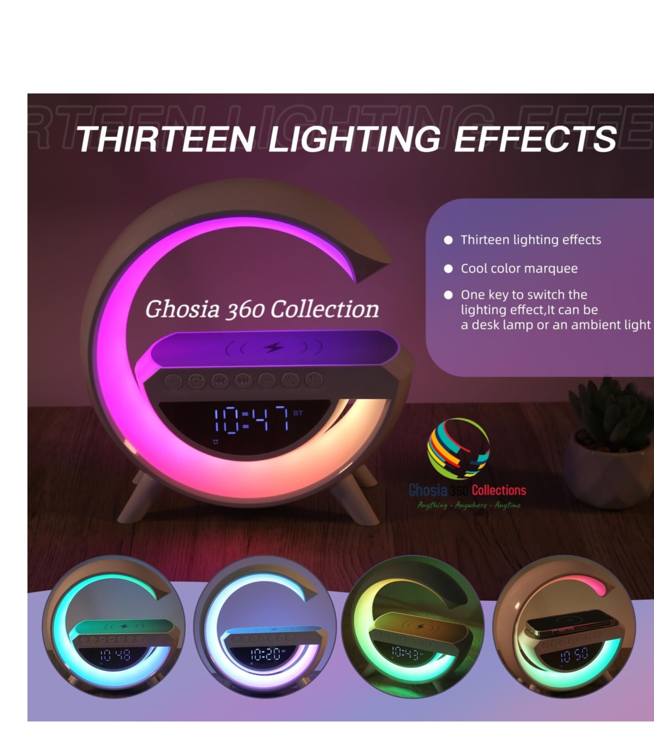 Atmosphere Night Light Wireless Phone Charger Bluetooth Speaker Alarm Clock All in One LED Table Lam