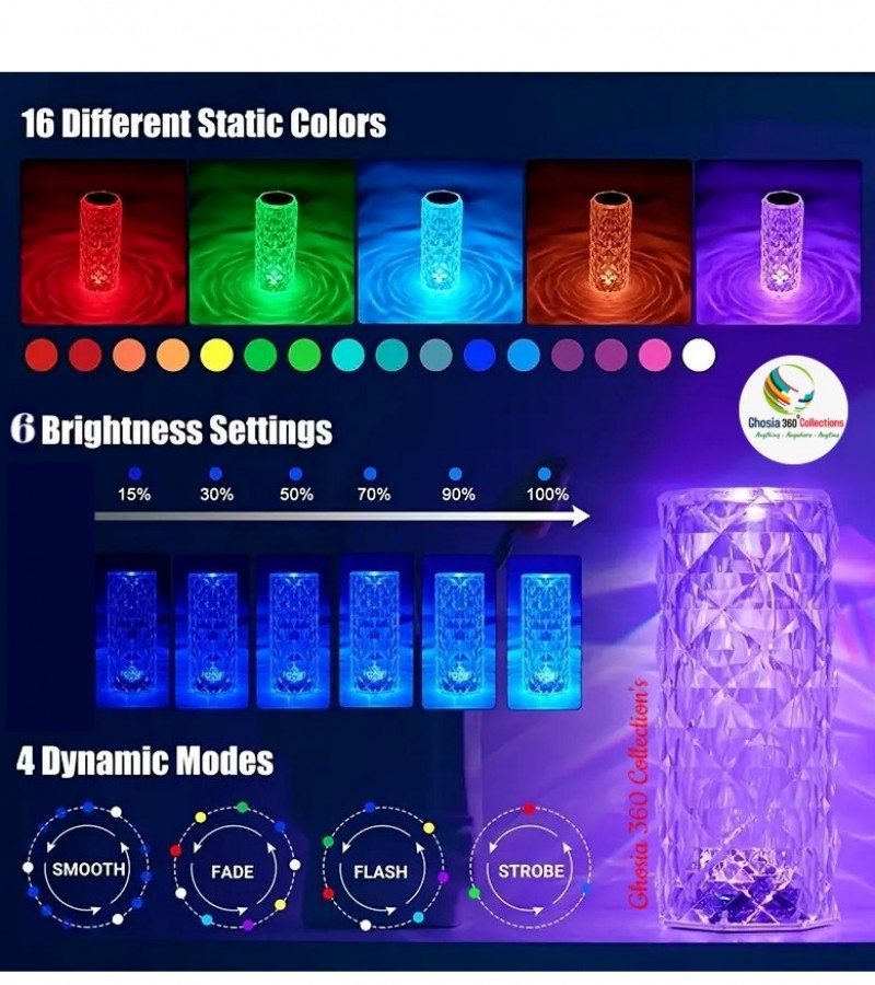 Crystal Table Lamp 16 Colors Touch/Remote Control Night Light ,RGB Changing Diamond Rose Table Lamps