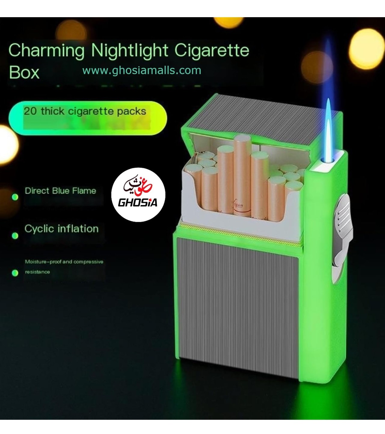 Glow Up Cigarette Case 20 Pack Cigarette Capacity Lighter New Design Glow In Dark Cigarette Case