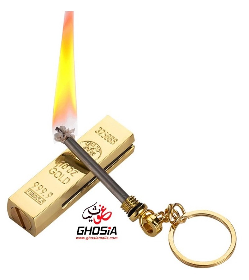 Gold Key Chain Windproof Permanent Match Lighter Refillable Windproof Flame Match