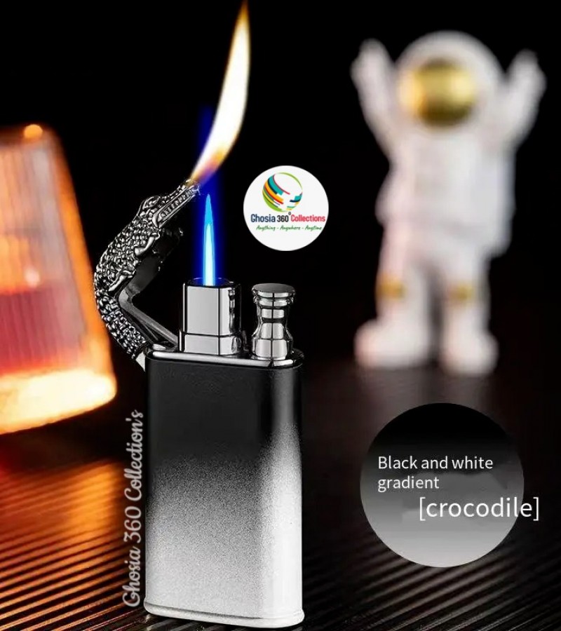 New Blue Flame Metal Dragon Double Fire Gas Lighter Creative Straight Flame Windproof Open Flame