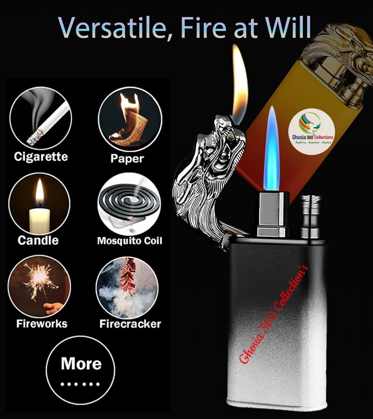 New Blue Flame Metal Dragon Double Fire Gas Lighter Creative Straight Flame Windproof Open Flame