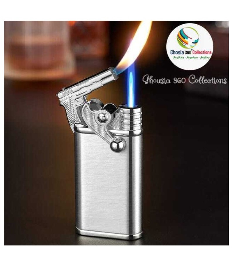 New Blue Flame Metal Gun Style Double Fire Creative Jet Flame Conversion Lighter Luxury