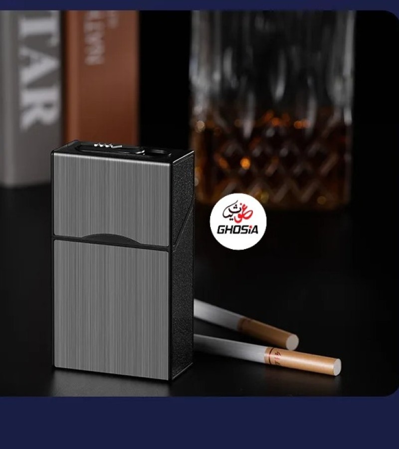 Portable Metal Cigarette Case 20 Pack Cigarette Capacity Rechargeable Lighter Men’s Accessories