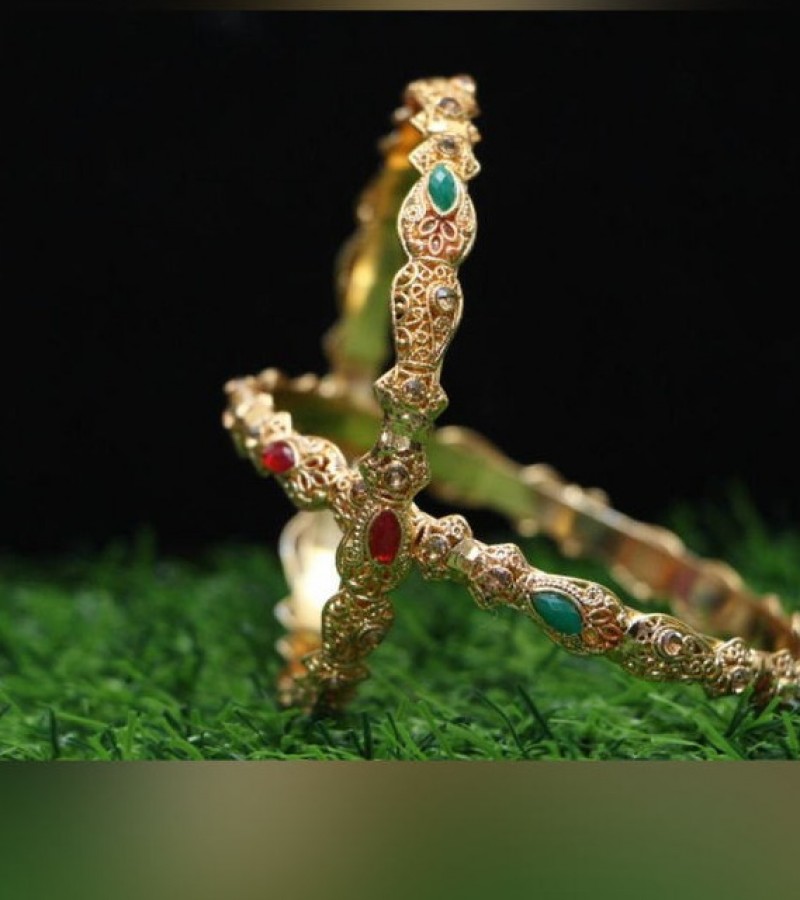 Traditional Imitation Gold Plated 2 PCS Kada Bangle Set for Women Jewellery