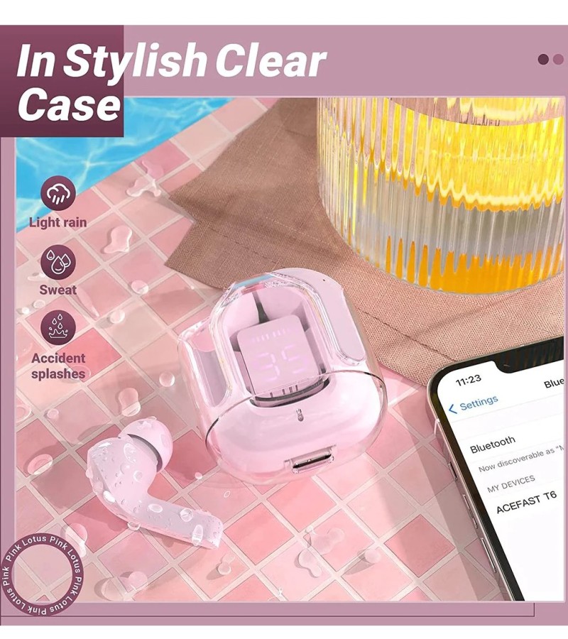 True Wireless Bluetooth Headset Transparent Design with LED Digital