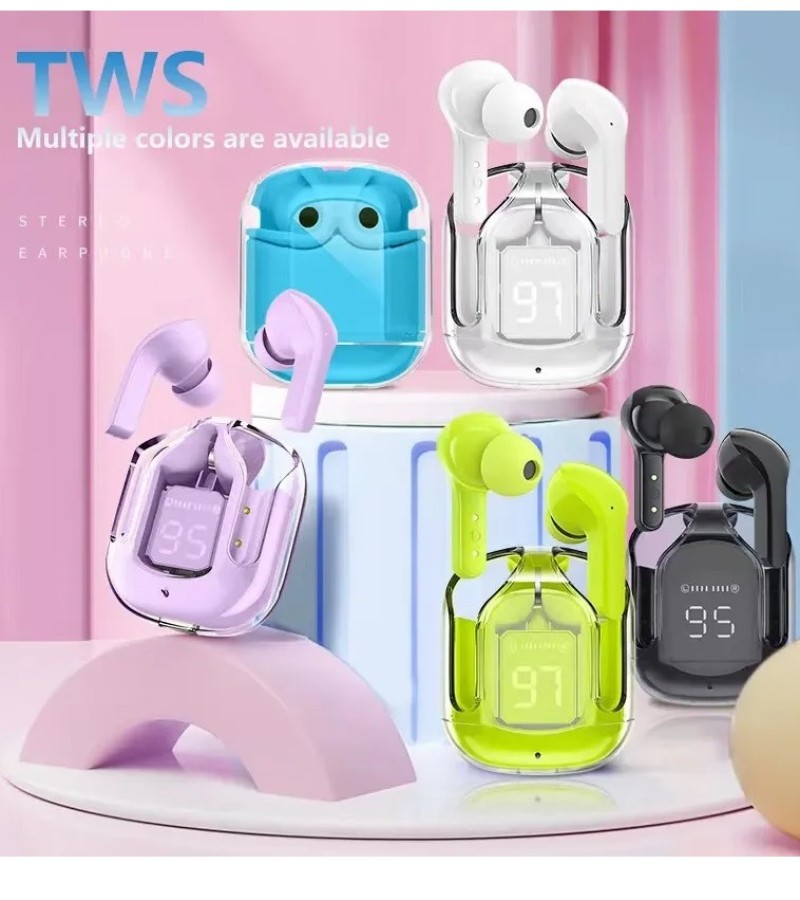 True Wireless Bluetooth Headset Transparent Design with LED Digital