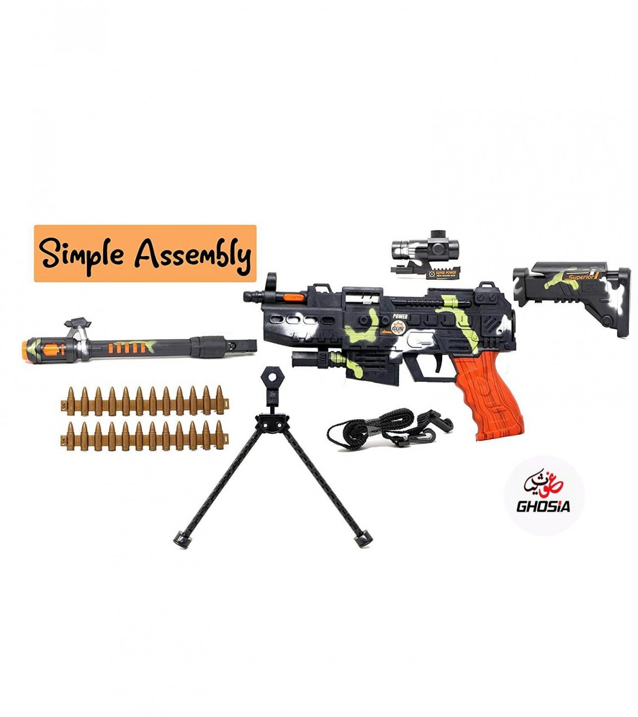 Acousto optic Iron Gun for kids with music lights and laser