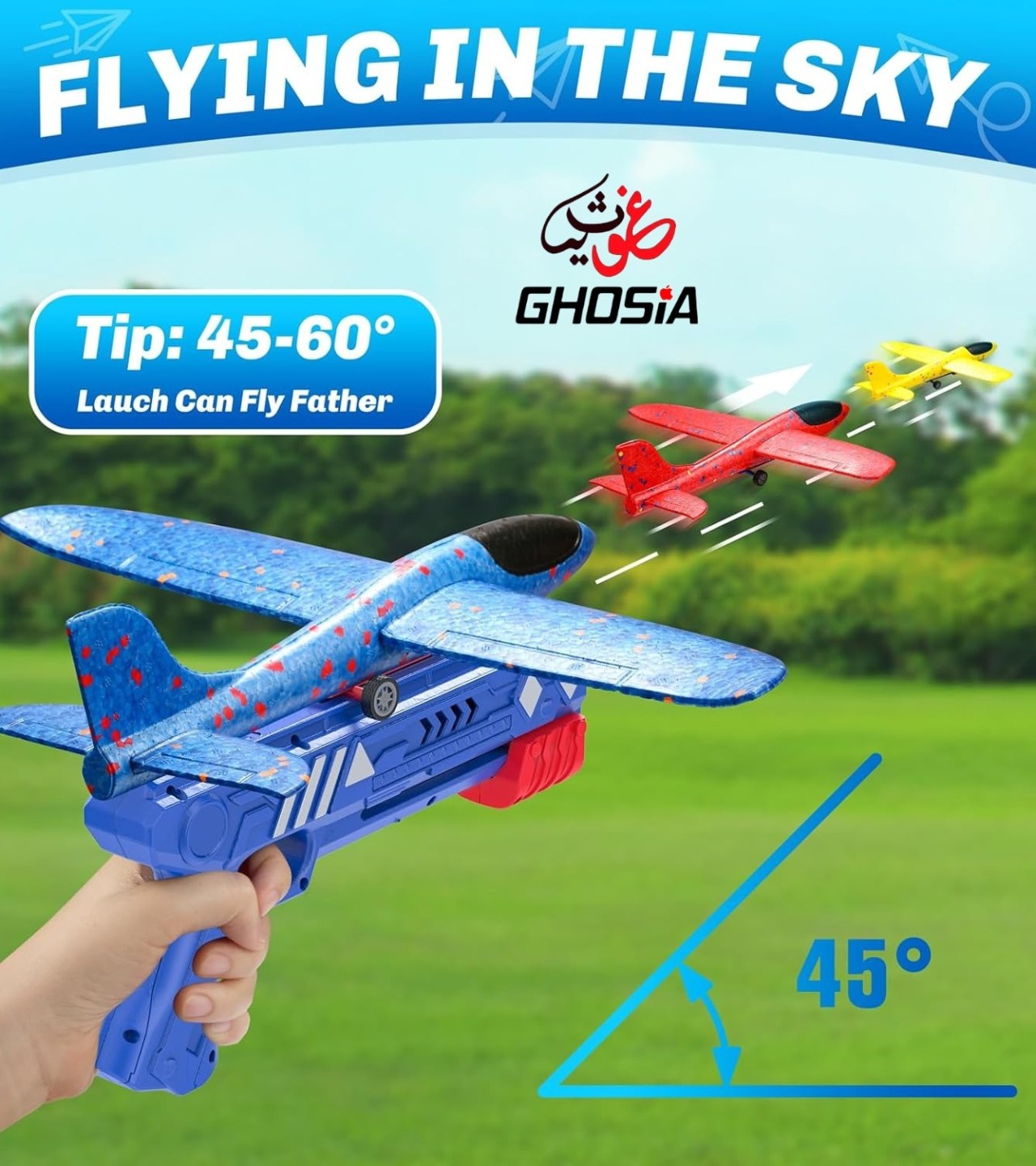 Airplane Launcher Toy, Foam Glider Led Plane, 2 Flight Mode Catapult Plane for Kids