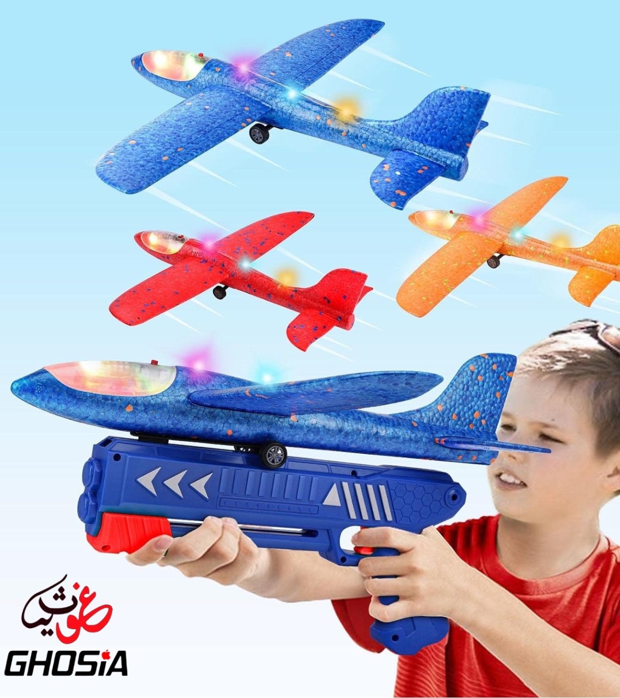 Airplane Launcher Toy, Foam Glider Led Plane, 2 Flight Mode Catapult Plane for Kids
