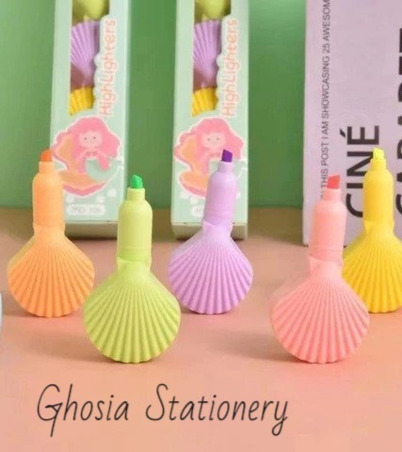 Beautiful Shell Shape Creative 5 Pcs Pack of Soft Multi Color Rainbow Highlighters