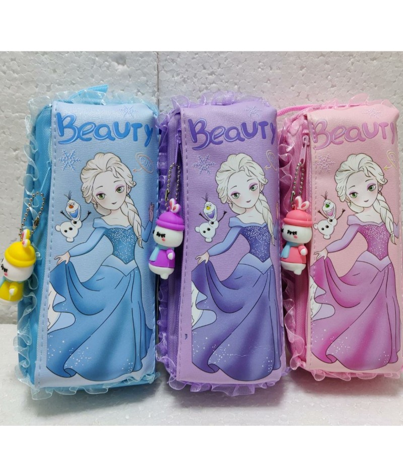 Beauty Girl Stationery Pouch With Cartoon Key chain Pendant Princess Stationery Organizer Pouch