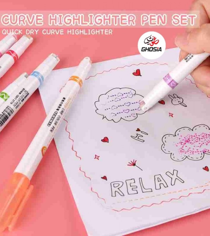 Colorful And Cute Pattern Lace Fluorescent Pen 6pcs Linear Pen, Highlighters Markers For Decoration
