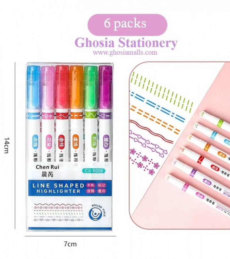 Colorful And Cute Pattern Lace Fluorescent Pen 6pcs Linear Pen, Highlighters Markers For Decoration