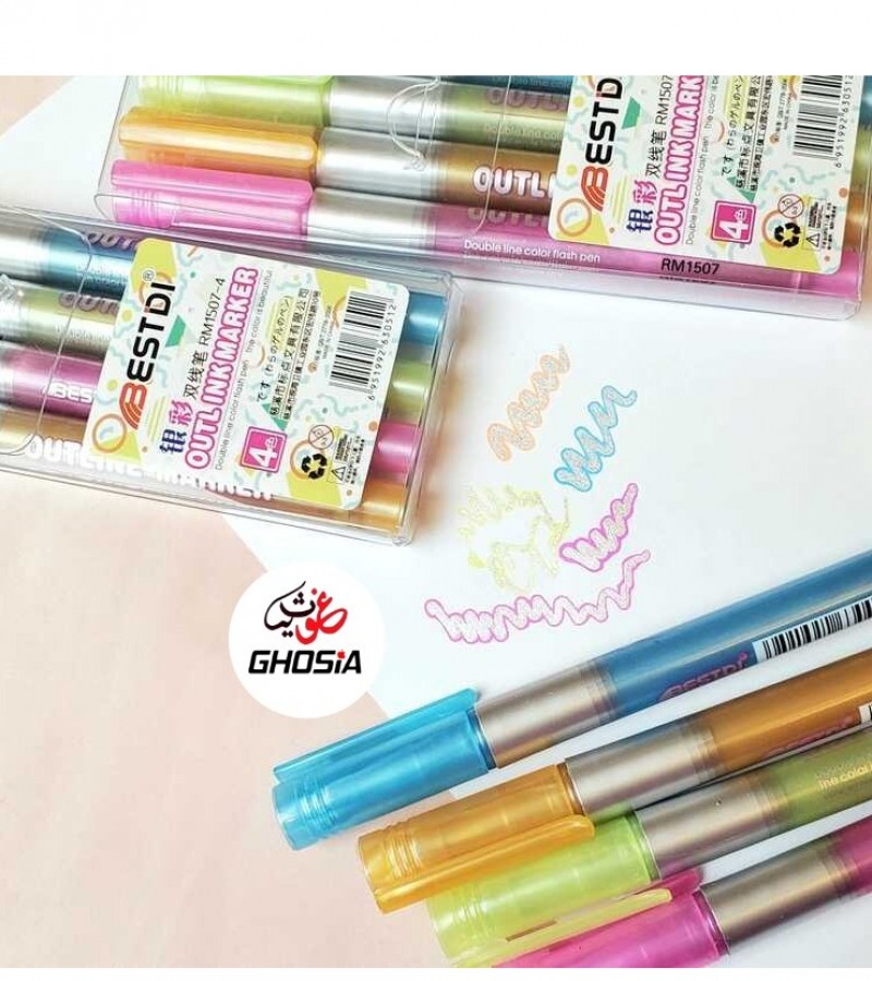 Colorful Shimmer Markers Pen, Outline Markers Double Line Pen Colorful Markers Set ( Set of 4 )
