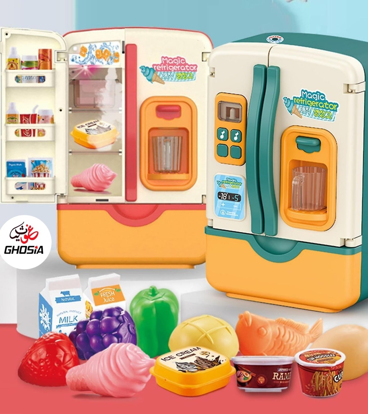 Dollhouse Kitchen Refrigerator Toys With Cold Icy Spray & Colorful Dazzling Lights & Music