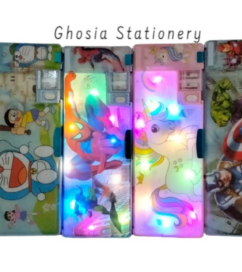 Double sided Stationary Box for Girls Pencil Box with Colorful LED lights