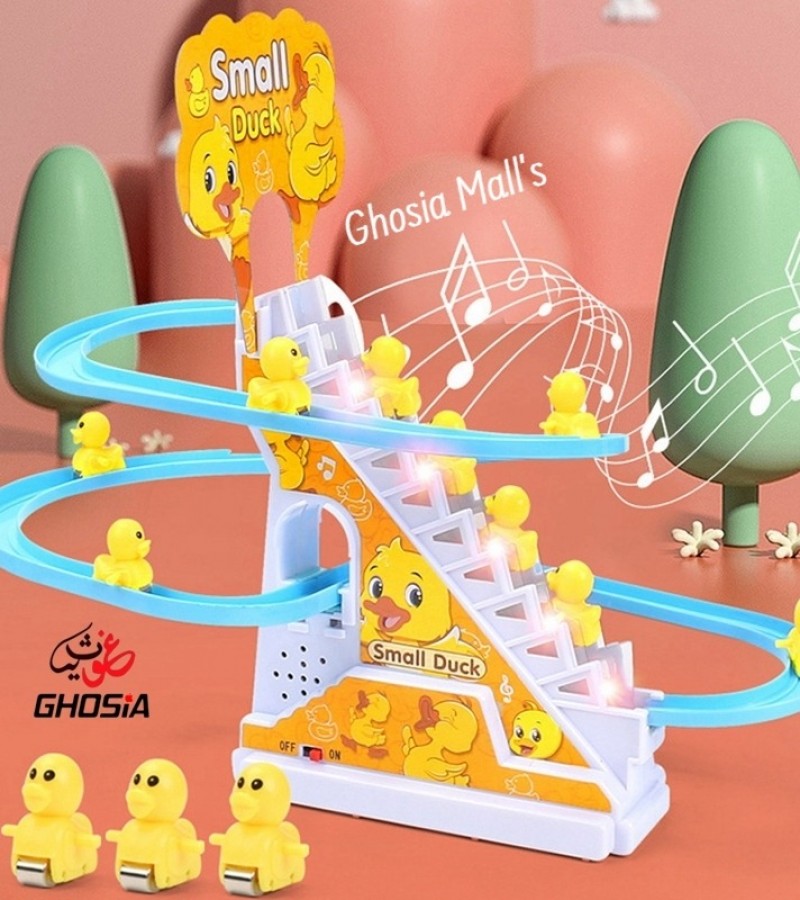 Duck Toy Child DIY Small Electronic Duck Climbing Stairs Musical Light Slide Track