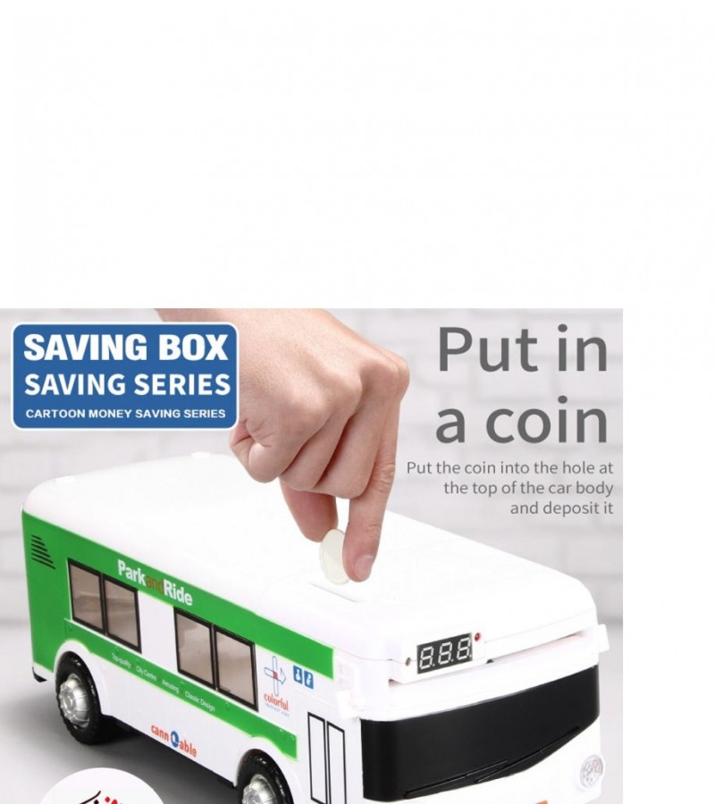 Electronic Piggy Bank Safe Money Bus for Children Saving Safe Deposit ATM