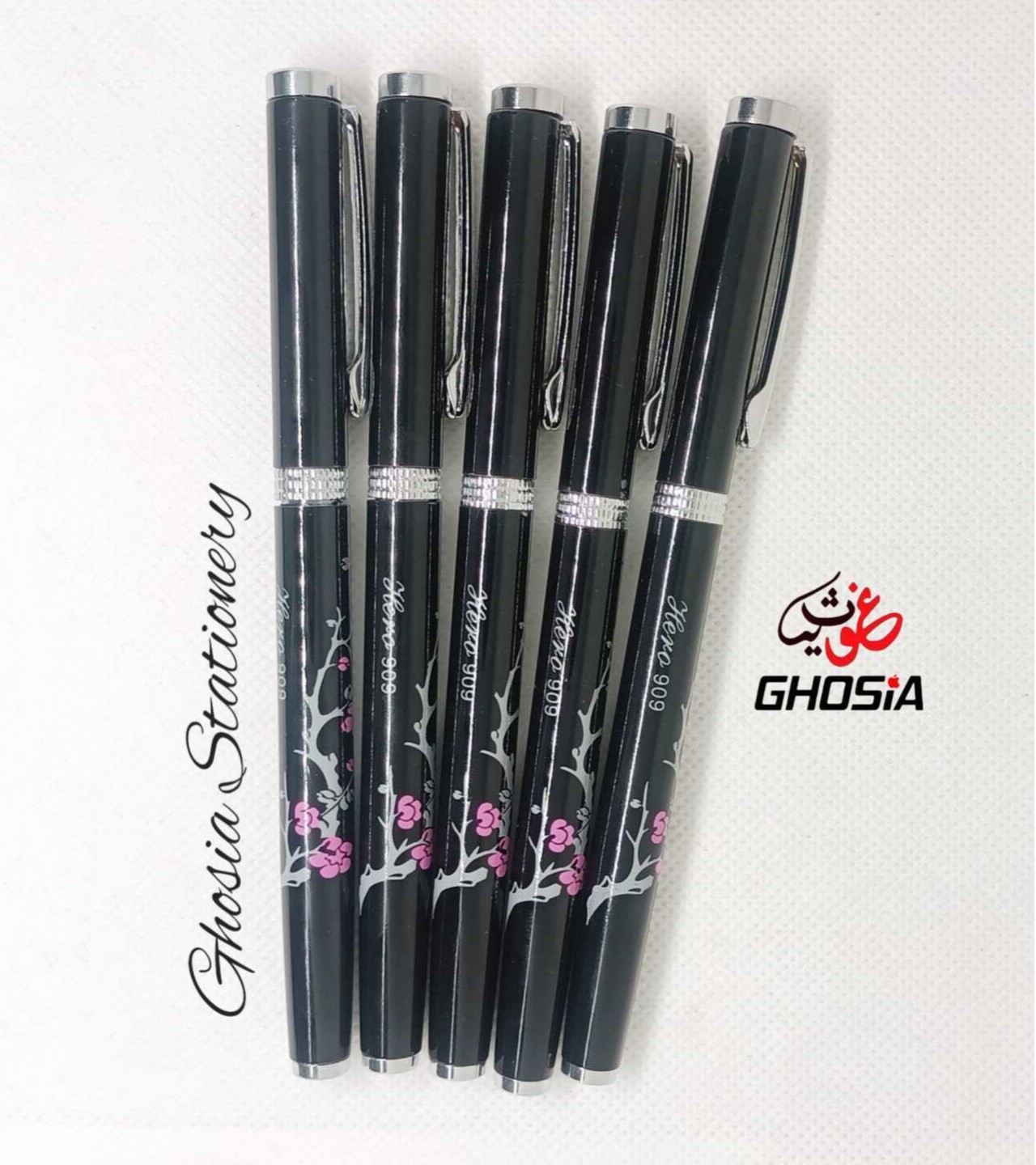 Floral Article Black Minagao Full Metallic Fountain Pen Flower Design Fancy Style Pen - 2314