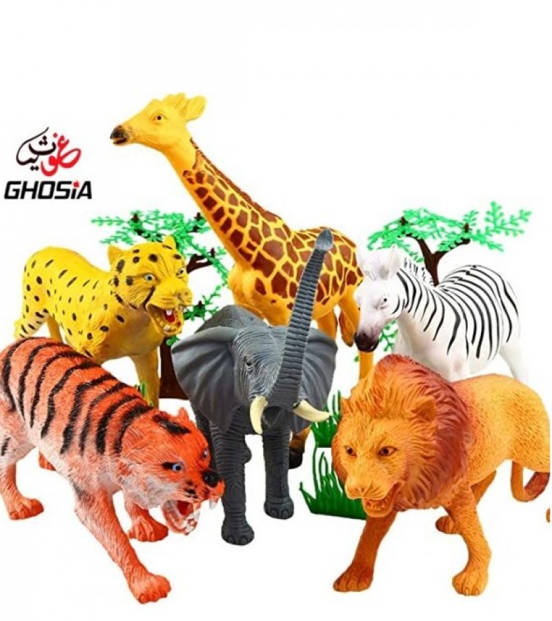 Jumbo Jungle Animal Toy Set Large Size Animal Pla Set ( 6 Pcs )