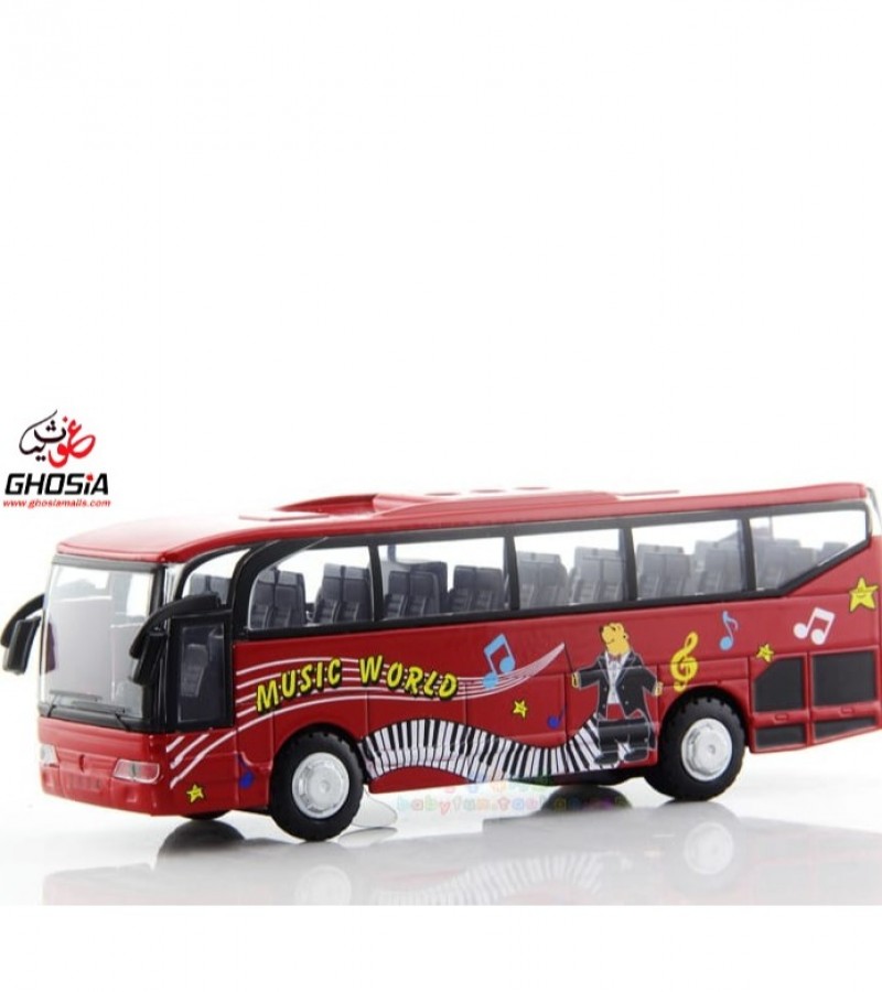 Kids Metal Toy Bus Heavy Weight Die Cast Pull Back Toy Bus With Flashing Lights And Sounds